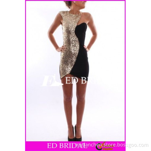 CE1440 Custom 2016 Sexy Sheath Gold Sequins Halter Black Bling Bling Cocktail Dress